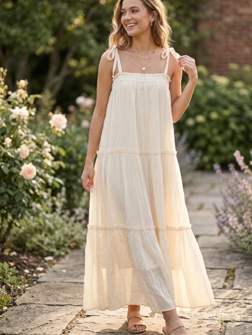 Shop Talulah Cream Tiered Boho Maxi Dress - Size M (NWOT)